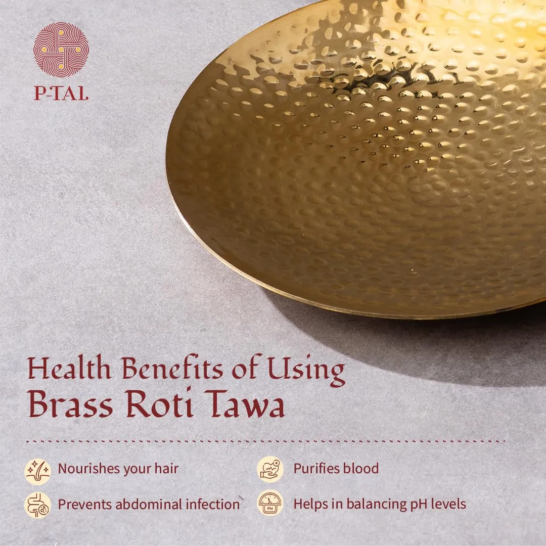 P-TAL Brass Roti Tawa 10" Tawa for Roti with Handles Teflon Free Handcrafted Tava Roti Brass Cookware Ptal Brass Utensils for Your Kitchen