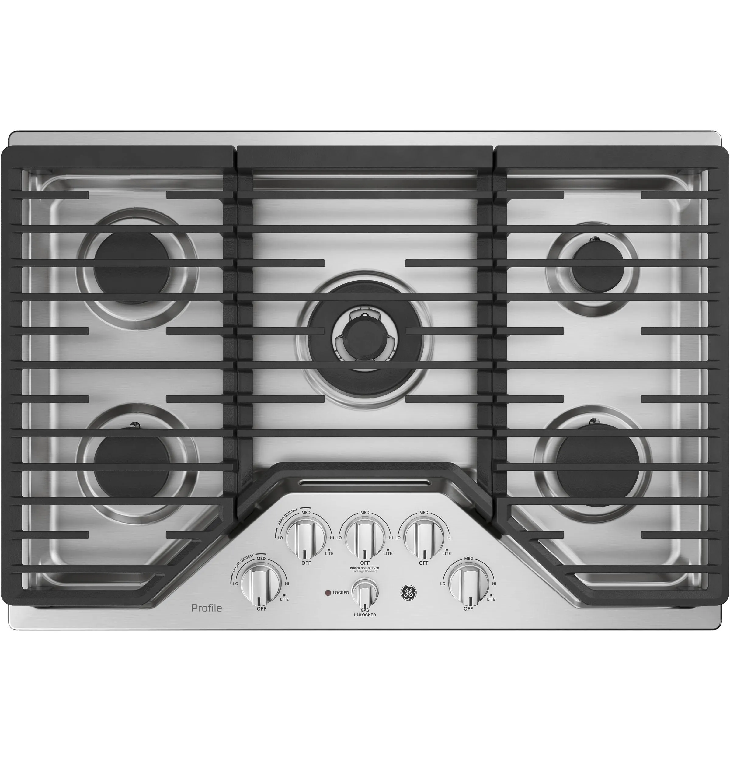 PGP9030SLSS GE Profile™ 30" Built-In Tri-Ring Gas Cooktop with 5 Burners and Included Extra-Large Integrated Griddle