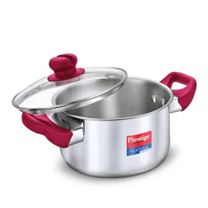 Prestige Platina Popular Stainless Steel Gas and Induction Compatible Casserole with Glass Lid, 240 mm, 5.5 Litre