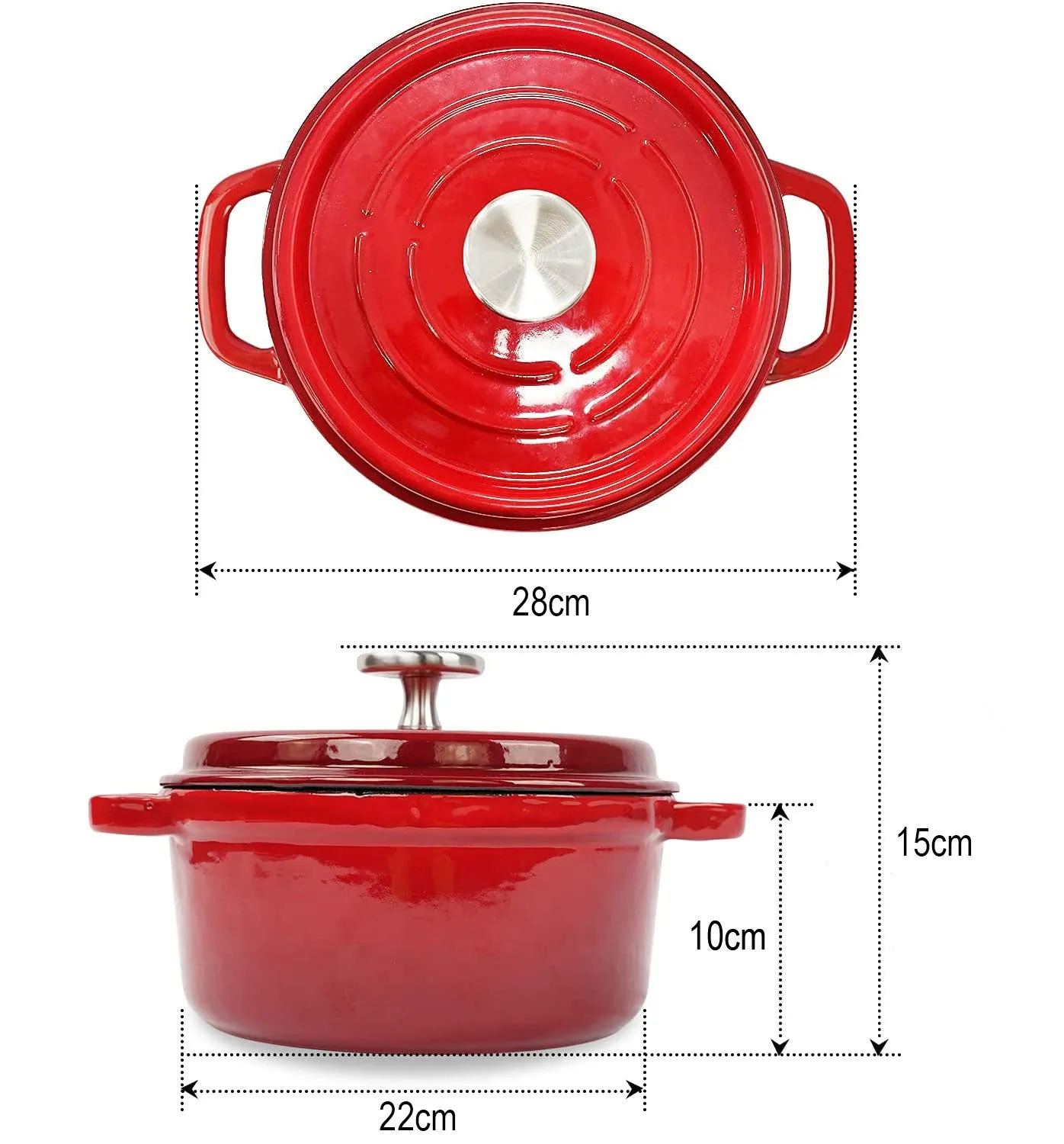 Round Enamel Coated Cast Iron Pot Red 22cm