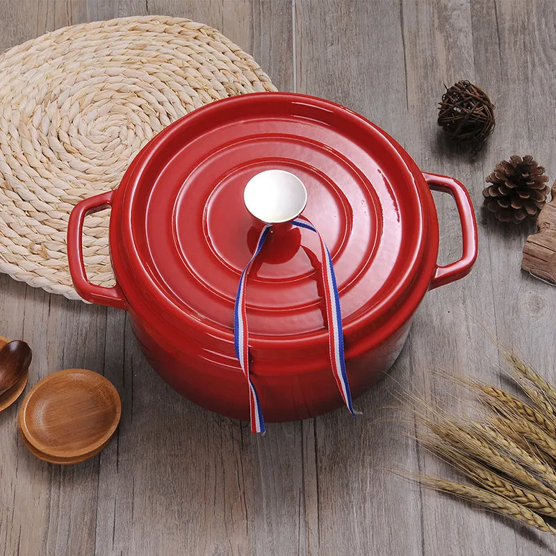 Round Enamel Coated Cast Iron Pot Red 22cm