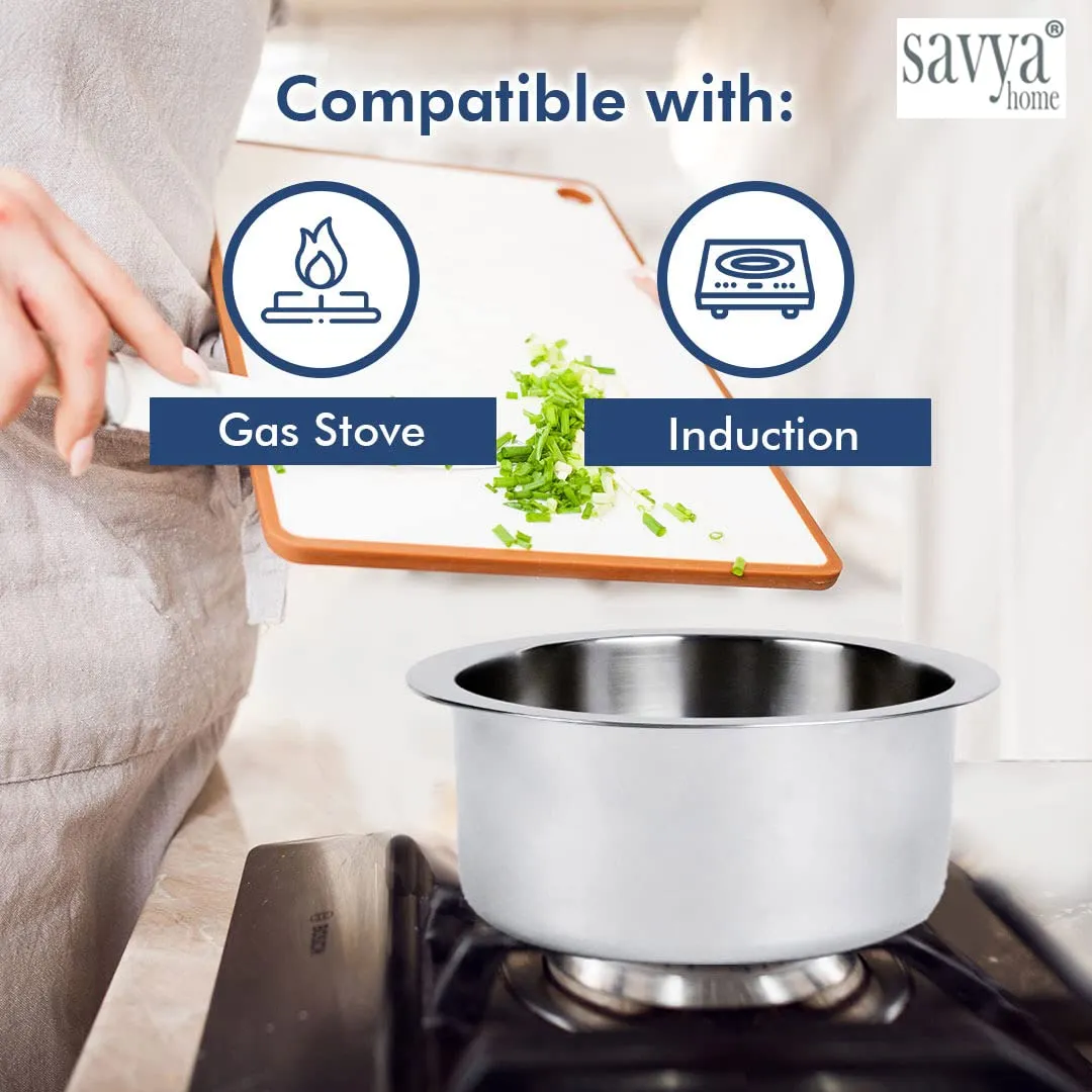 SAVYA HOME Triply Stainless Steel Tope (Patila) with Lid | Handi Casserole with lid | 3L | 20 cm Diameter | 100% PTFE and PFOA Free | Gas Stove & Induction Cookware | Stainless Steel Cookware