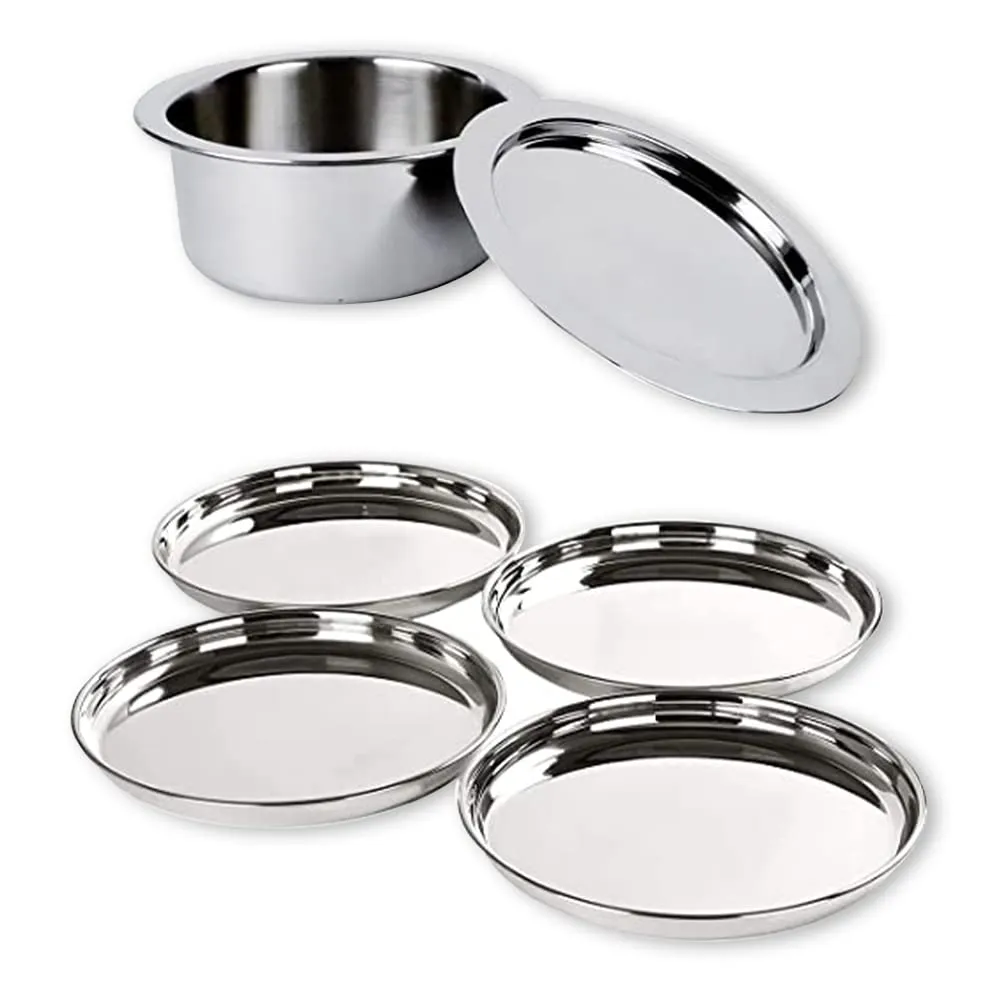 SAVYA HOME®Triply Tope with SS Lid (20cm)- 3.0 L & 4 Pcs Big Plate Set combo | Stove & Induction Cookware |Heat Surround Cooking | Triply Stainless Steel cookware with lid