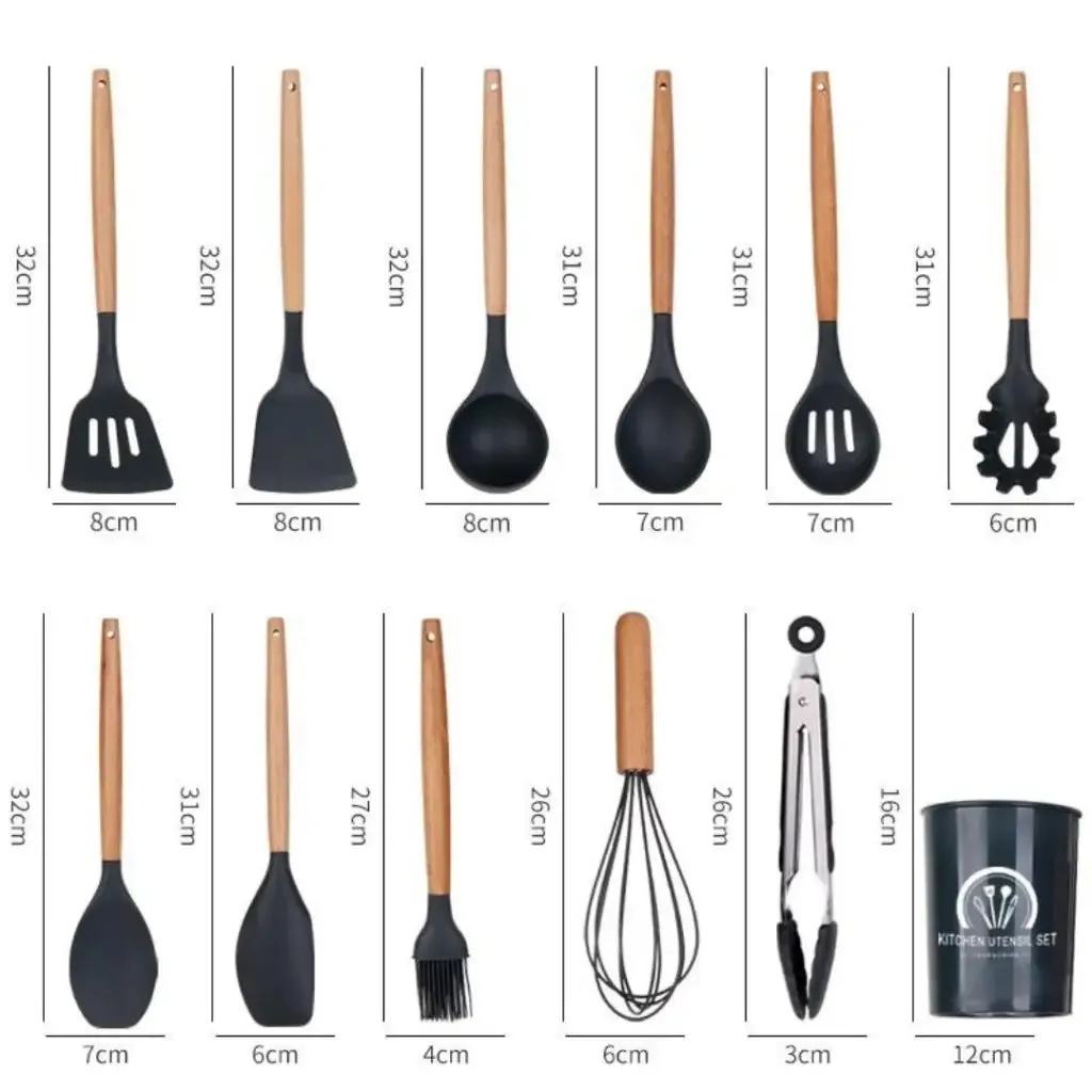 Sharu Bliss Nordic Silicone Kitchen Utensil Set - 12-Piece Heat-Resistant, Non-Stick Cooking Tools