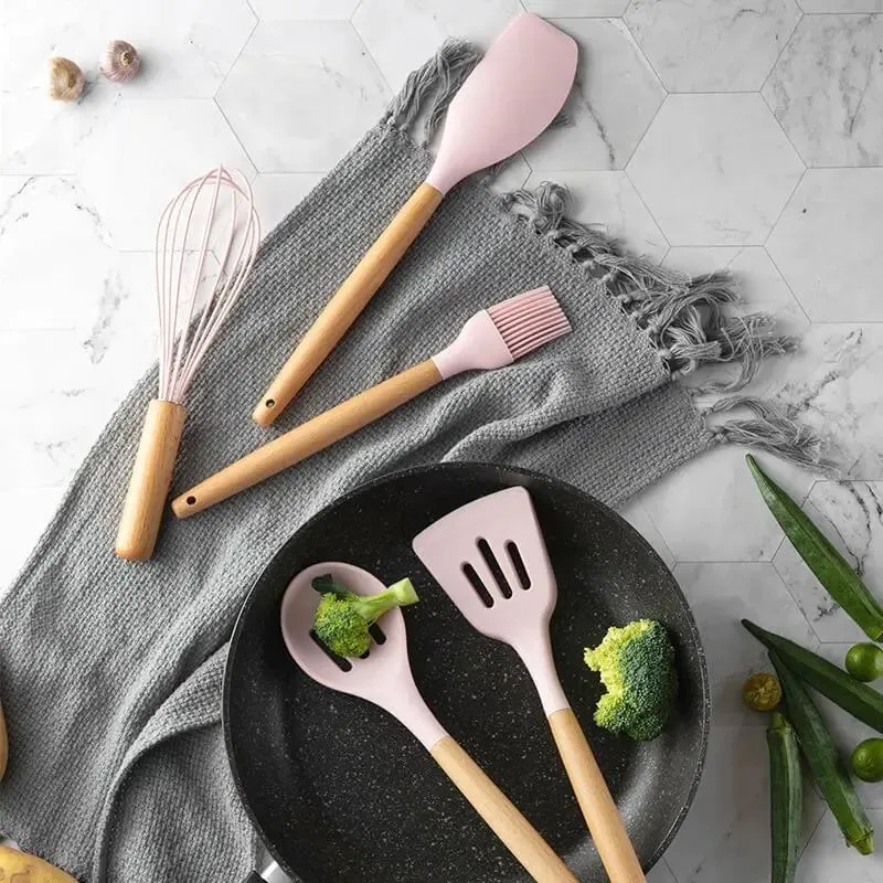 Sharu Bliss Nordic Silicone Kitchen Utensil Set - 12-Piece Heat-Resistant, Non-Stick Cooking Tools