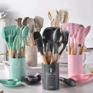 Sharu Bliss Nordic Silicone Kitchen Utensil Set - 12-Piece Heat-Resistant, Non-Stick Cooking Tools