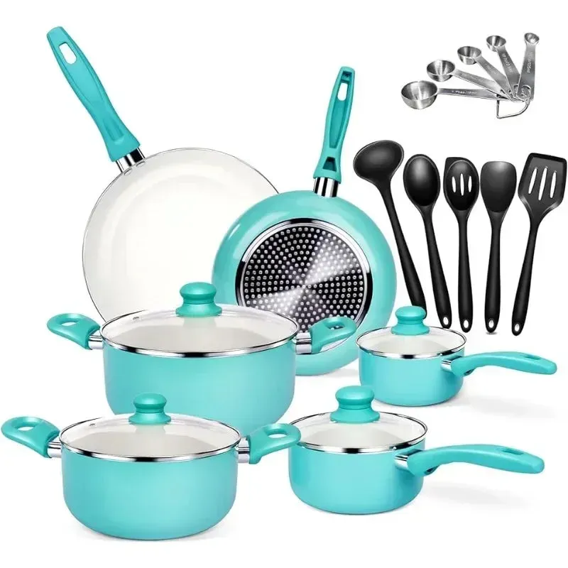 Soft-grip Xtreme Ceramic Non-stick Coating Stainless Steel with Aloy Core Set with Extras for Cooking 16Pcs