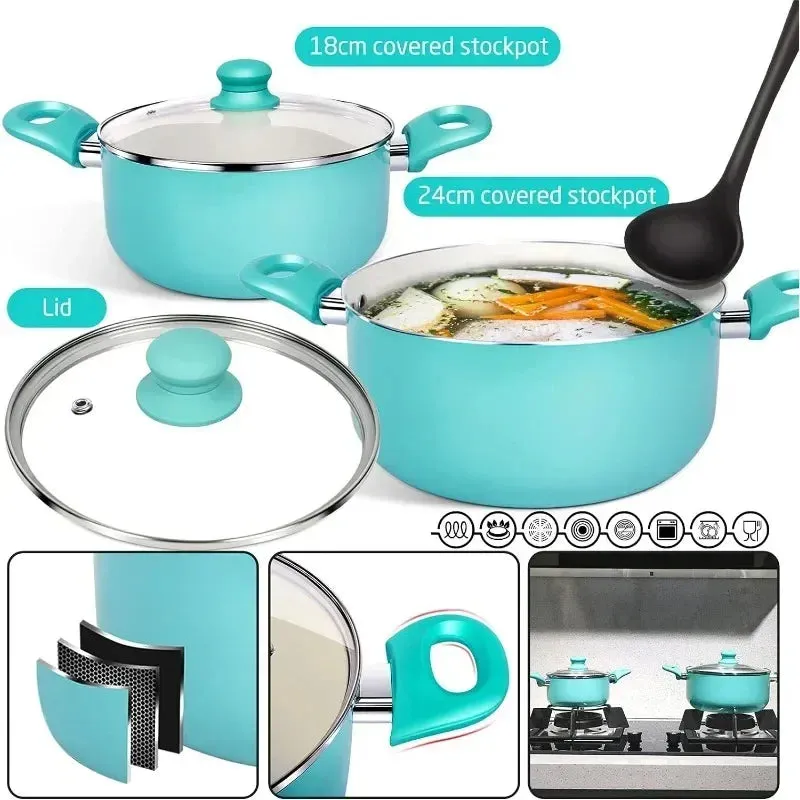 Soft-grip Xtreme Ceramic Non-stick Coating Stainless Steel with Aloy Core Set with Extras for Cooking 16Pcs