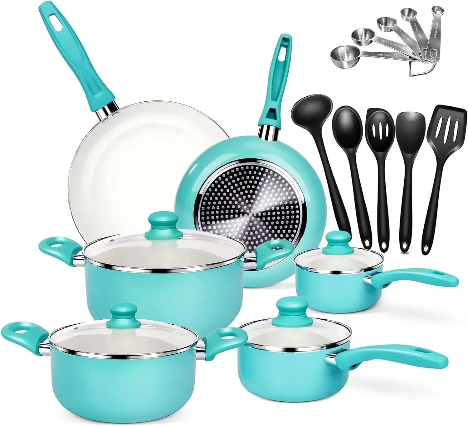 Soft-grip Xtreme Ceramic Non-stick Coating Stainless Steel with Aloy Core Set with Extras for Cooking 16Pcs