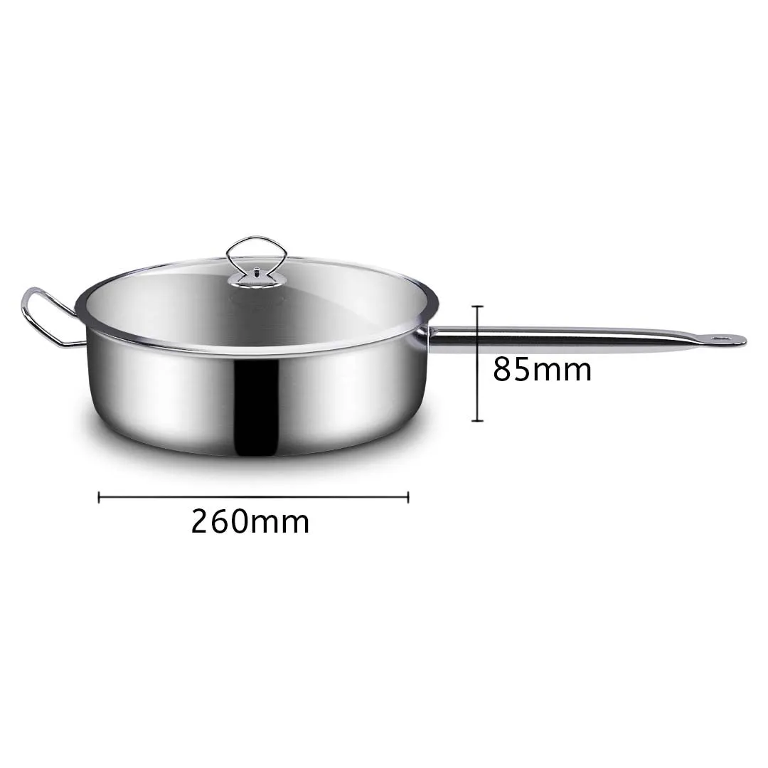 SOGA 26cm Stainless Steel Saucepan Sauce pan with Glass Lid and Helper Handle Triple Ply Base Cookware