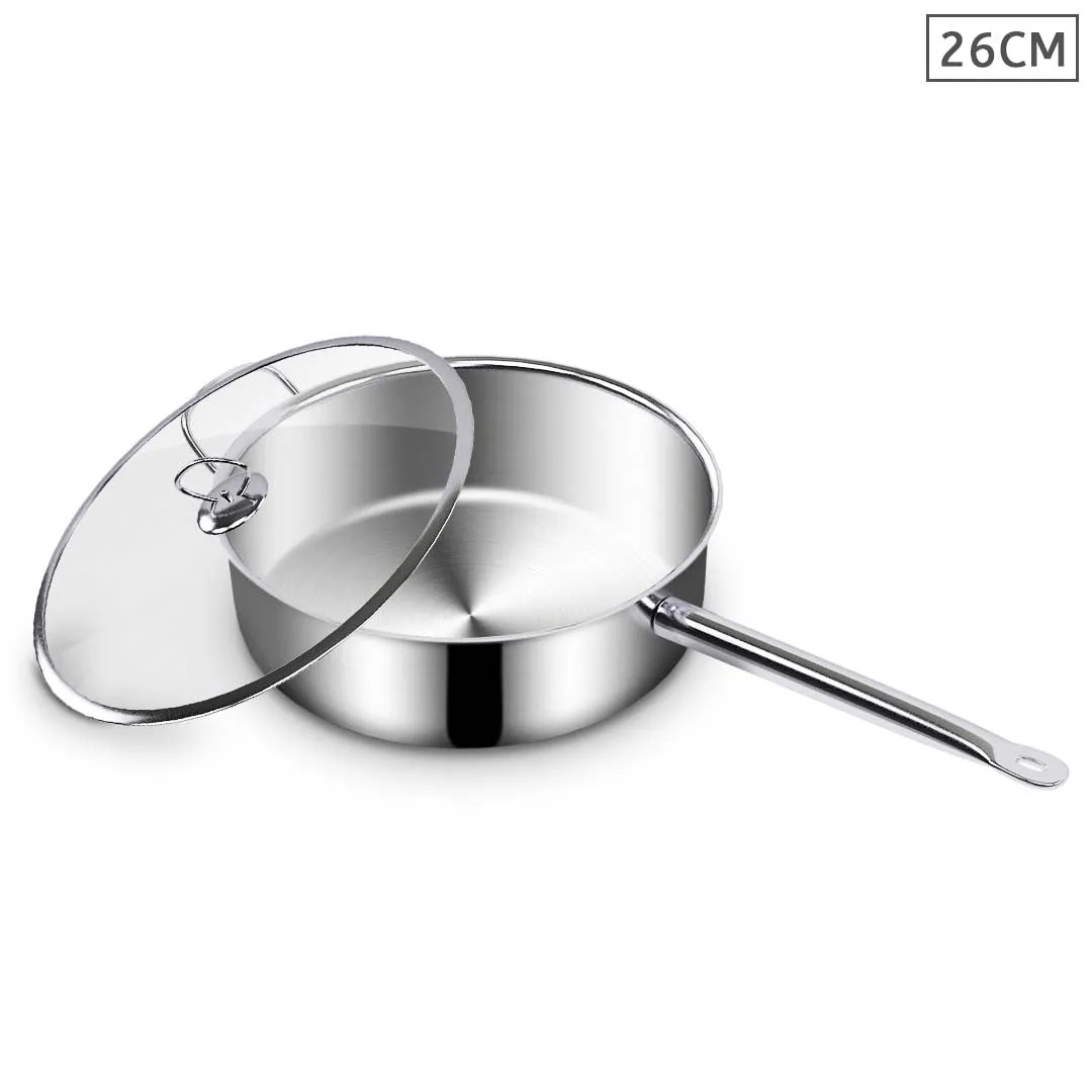 SOGA 26cm Stainless Steel Saucepan Sauce pan with Glass Lid and Helper Handle Triple Ply Base Cookware