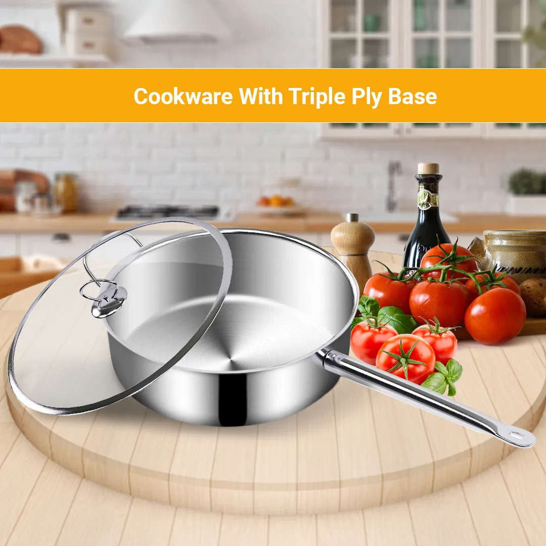 SOGA 26cm Stainless Steel Saucepan Sauce pan with Glass Lid and Helper Handle Triple Ply Base Cookware