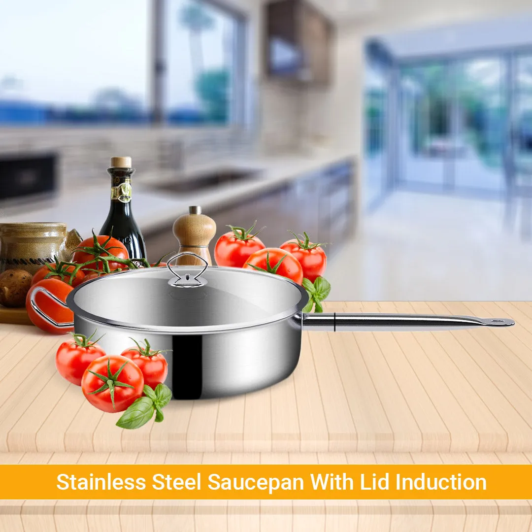 SOGA 26cm Stainless Steel Saucepan Sauce pan with Glass Lid and Helper Handle Triple Ply Base Cookware