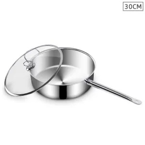 SOGA 30cm Stainless Steel Saucepan Sauce pan with Glass Lid and Helper Handle Triple Ply Base Cookware