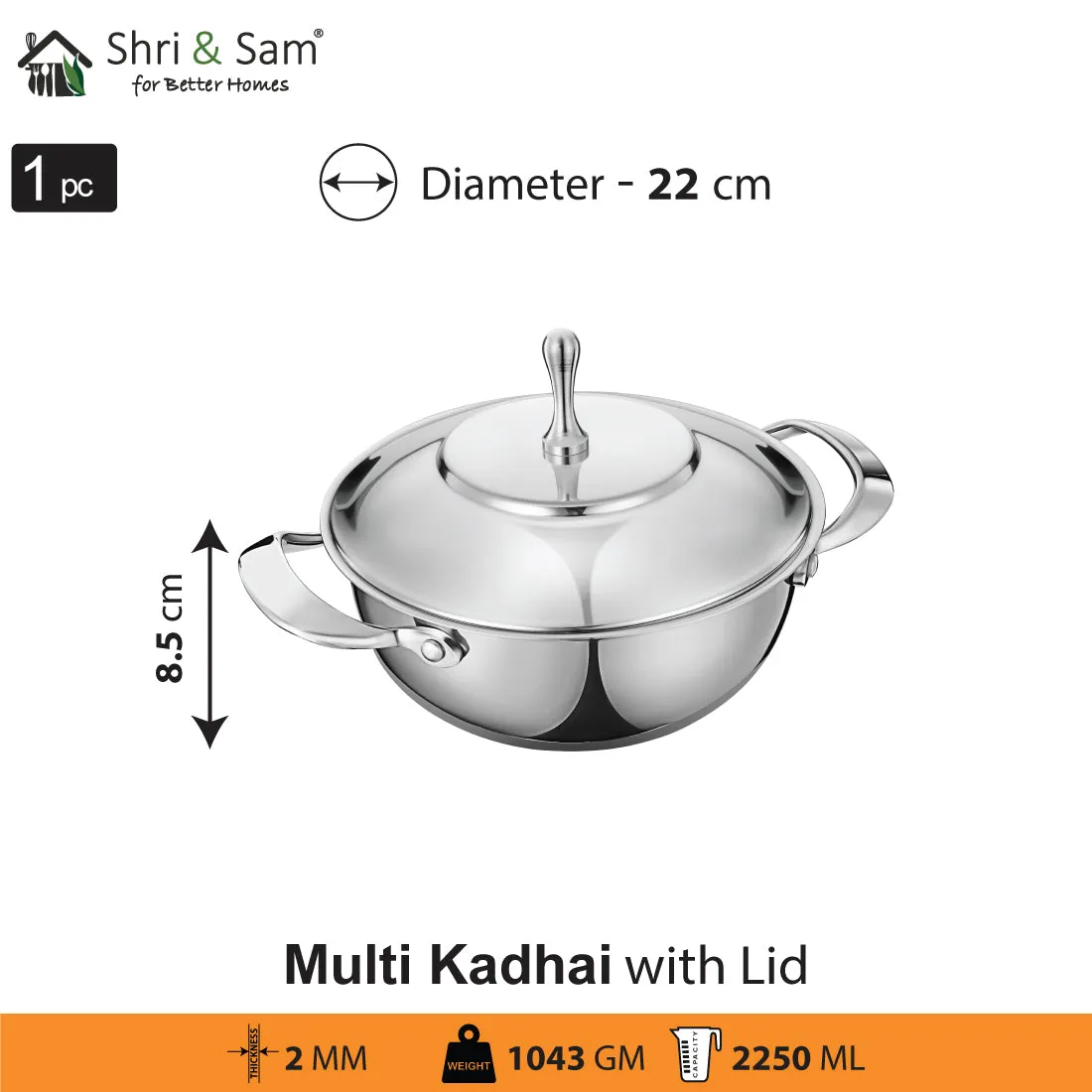 Stainless Steel Multi Kadhai with Lid