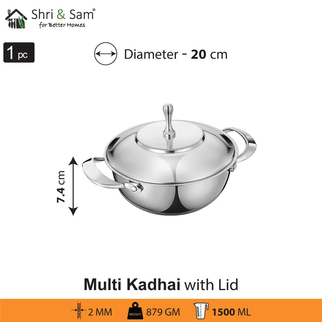 Stainless Steel Multi Kadhai with Lid