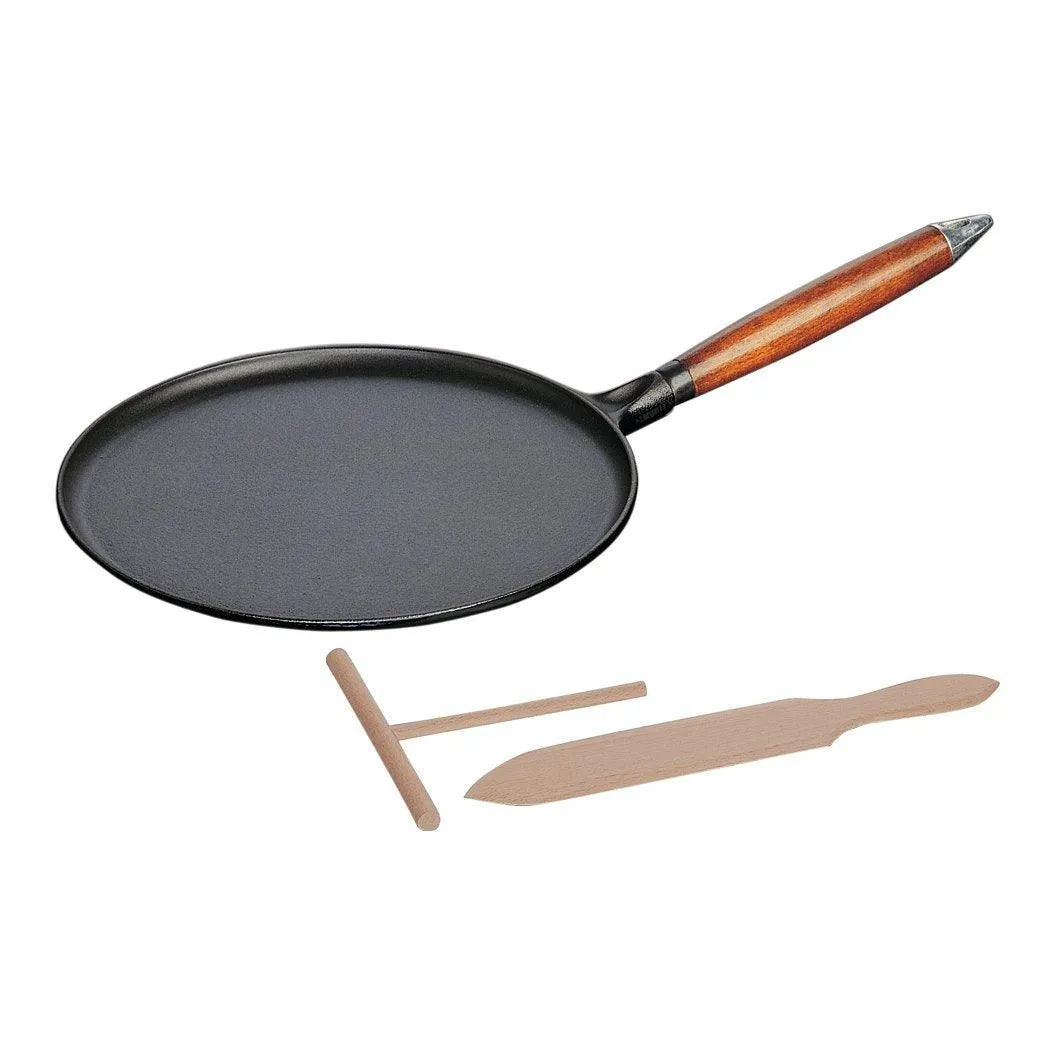 Staub Cast Iron 11″ Crepe Pan with Spreader & Spatula - Matte Black