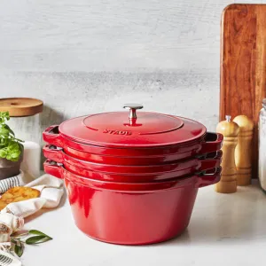 STAUB Cast Iron Stackable Cocotte Set - Medium 4 Piece / Cherry