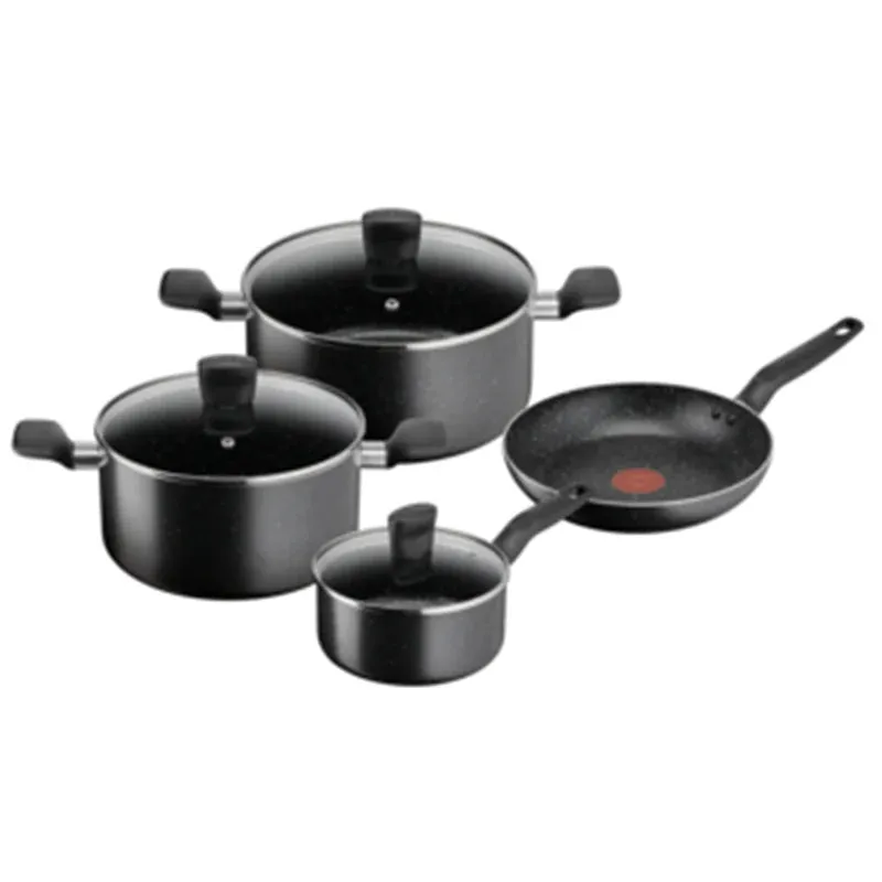 Tefal, B491S785 Dark Stone 7 pc set stewpots 22/24 cm lids, saucepan 16 cm, frypan 24 cm