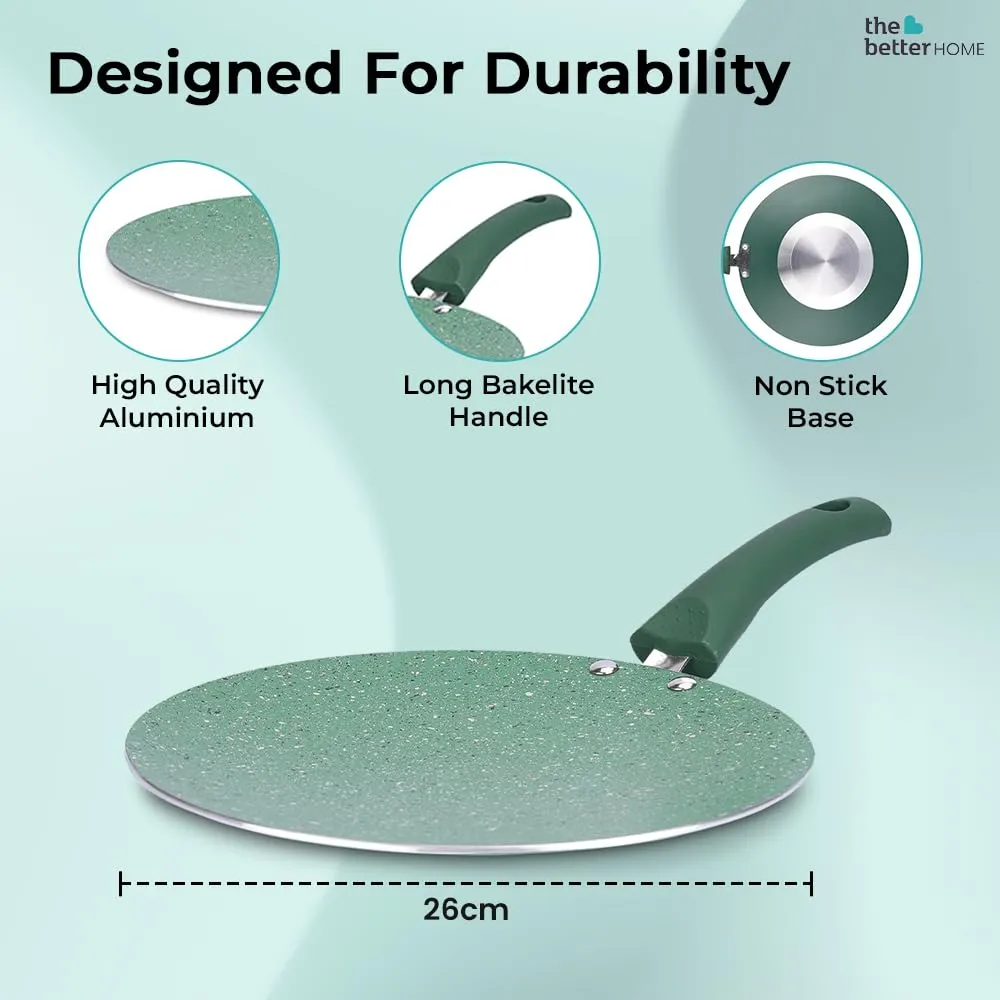 The Better Home Harmony Series Non Stick Roti Tawa with Riveted Handle | 25 cm Diameter | High Grade Aluminium | Scratch Resistant Surface | Roti Nonstick Dosa Tawa Non Stick Pan | Green