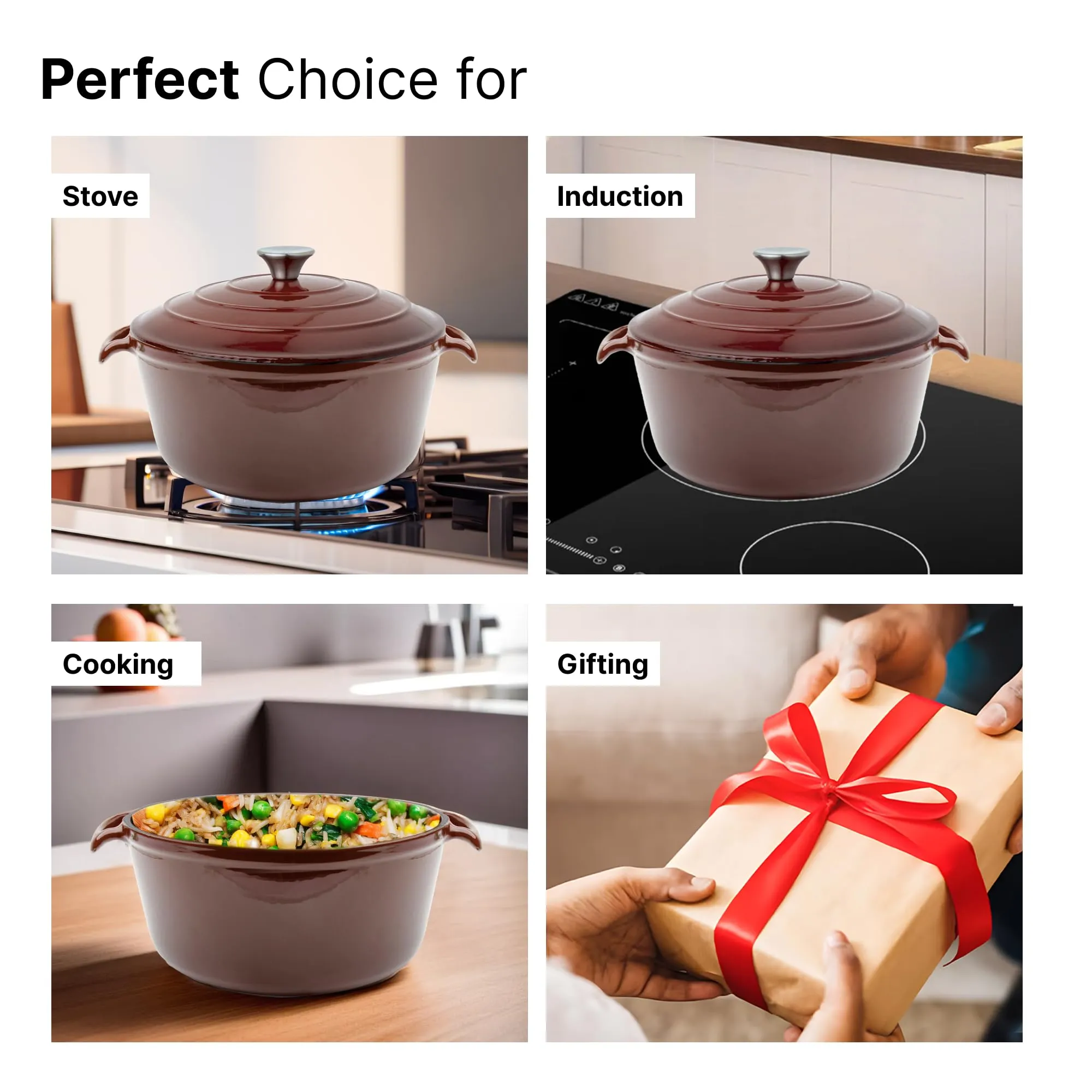 The Better Home Rustic Enamel Cookware (4L)| Cast Iron Dutch Oven | Enamel Coated Biryani Handi Pot | Heavy Bottom | Handi With Lid For Cooking | Rust Proof Iron Pot | Gas & Induction Cookware (Brown)