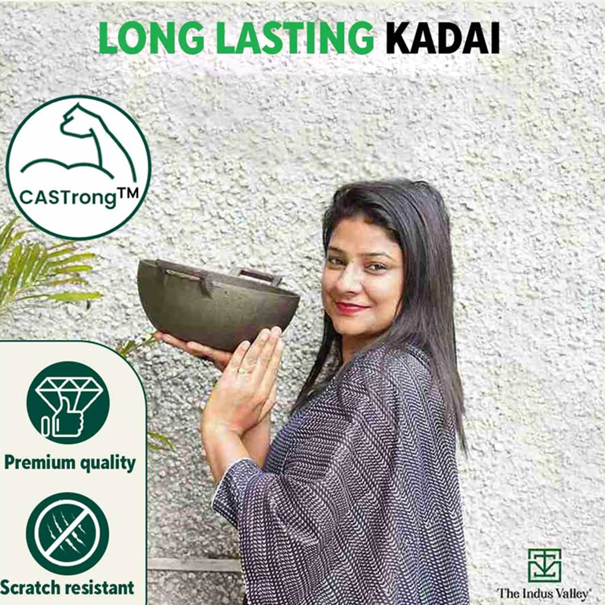 The Indus Valley Pre-Seasoned Cast Iron Kadai with Curved Handle | Medium, 25cm/9.8inch, 3.2Ltr, 3.3kg | Induction Friendly | Naturally Nonstick Kadhai, 100% Pure & Toxin-Free, No Chemical Coating