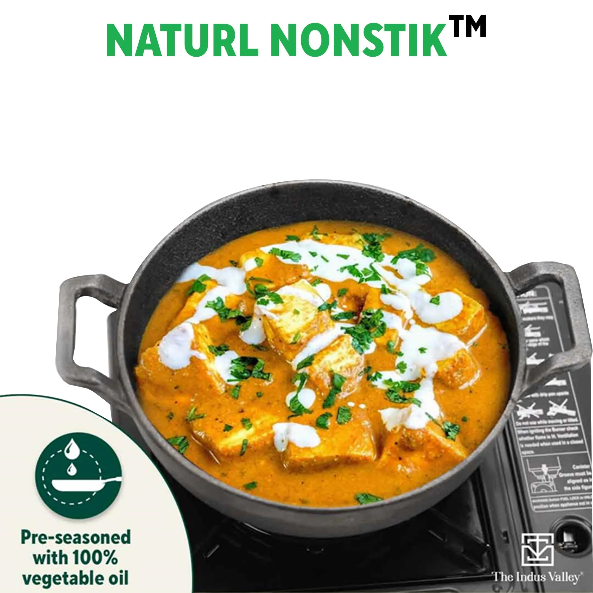 The Indus Valley Pre-Seasoned Cast Iron Kadai with Curved Handle | Medium, 25cm/9.8inch, 3.2Ltr, 3.3kg | Induction Friendly | Naturally Nonstick Kadhai, 100% Pure & Toxin-Free, No Chemical Coating