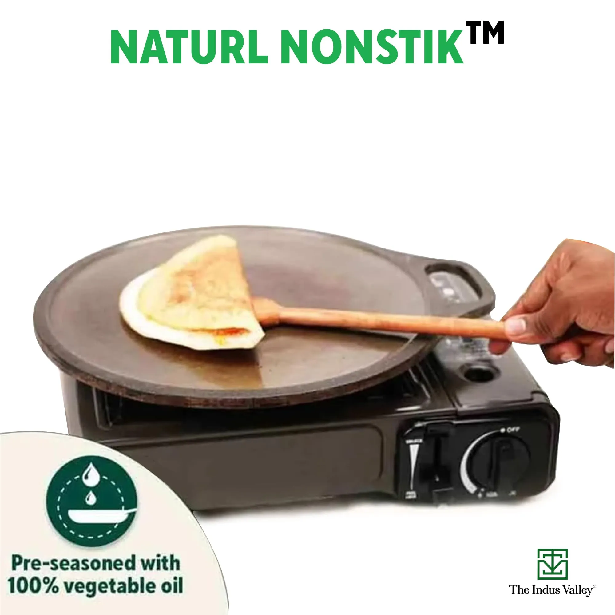 The Indus Valley Super Smooth Cast Iron Tawa for Dosa/Chapathi   Free Spatula | 30.5cm/12 inch, 3kg | Induction Friendly | Naturally Nonstick, Pre-Seasoned Tawa, 100% Pure & Toxin-Free