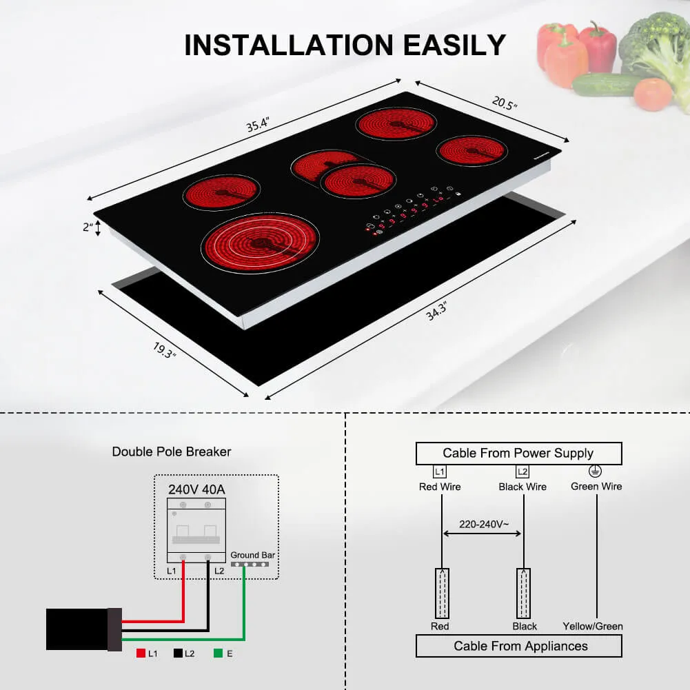 Thermomate 36'' Built-In Ceramic Cooktop - Sensor Touch