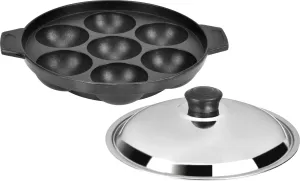 Tosaa Non Stick 7 Cavity Appam Patra with Stainless Steel Lid