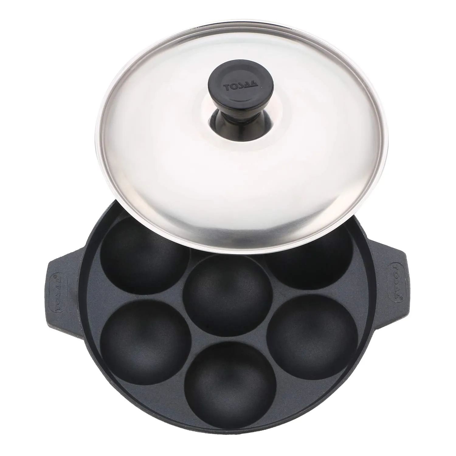 Tosaa Non Stick 7 Cavity Appam Patra with Stainless Steel Lid