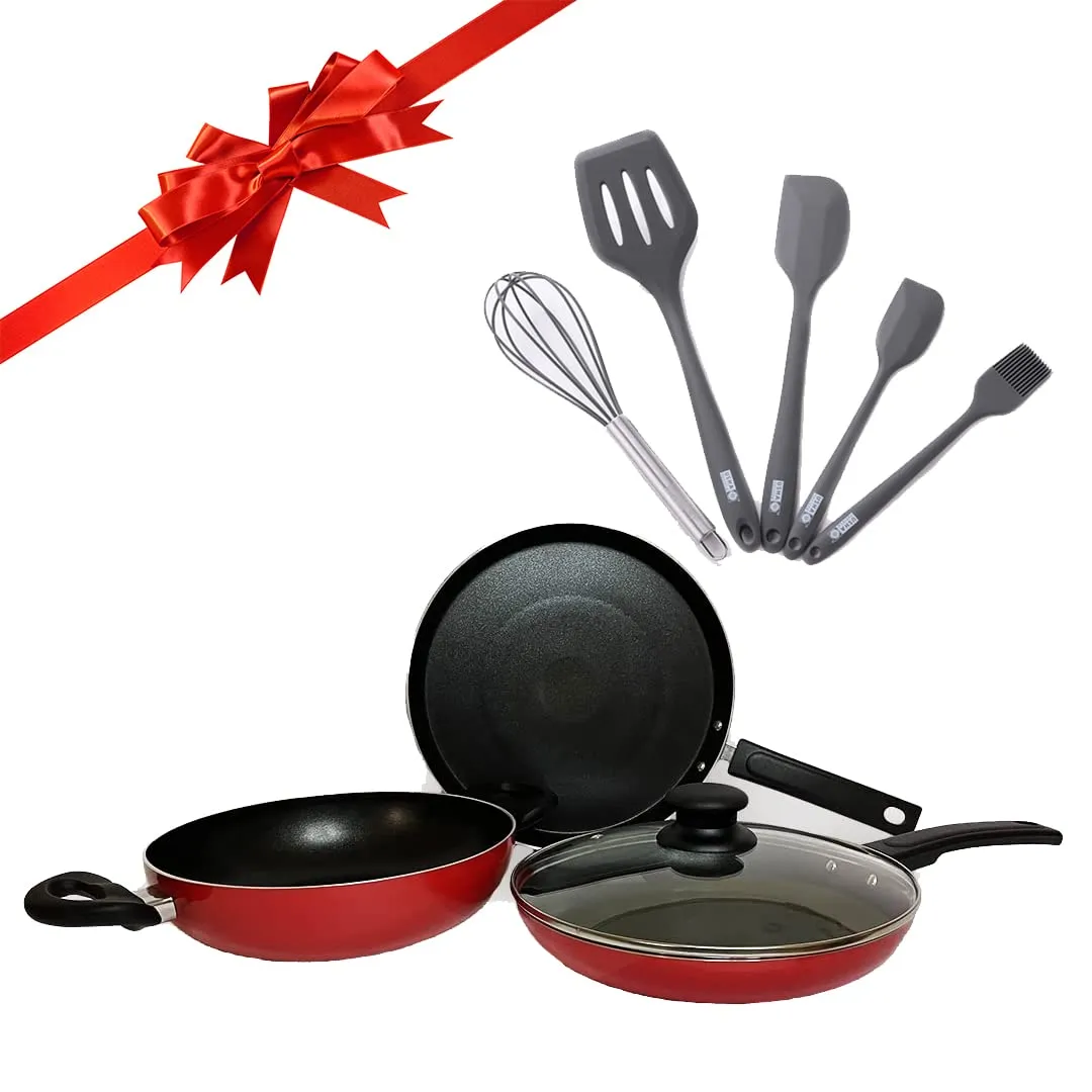 USHA SHRIRAM Silicon Spatula Set for Non-Stick Pans | Heat Resistant, Durable, Cookware Set | BPA Free & Odourless| Non-Stick Utensil Set for Cooking (Spatula Set(5Pcs)   Non Stick Set(Red))