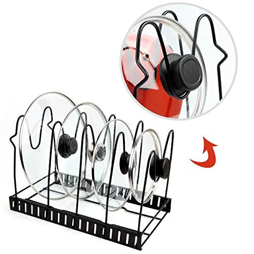 Vdomus Adjustable Pots & Pans Rack Kitchen Cookware Storage Pan Black Metal