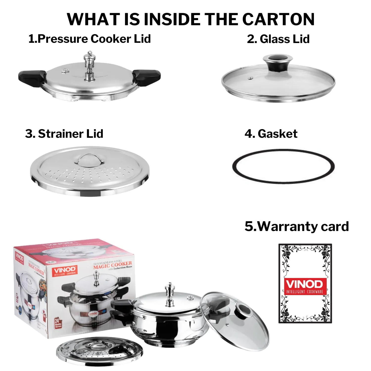 Vinod Magic Stainless Steel Smart 3 in 1 Pressure Cooker 5.5 Litre | 5mm Thick Base | All in One Cooker with Strainer & Glass Lid | Induction and Gas Base | ISI certified | 2 Years Warranty