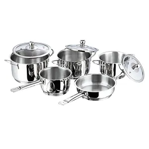 Vinod Tuscany Stainless Steel Cookware Set of 5 Pieces | Casserole Set of 3 Pcs with Glass Lid, Saucepan and Frypan | Extra Deep, Less Energy | Gas & Induction Base | 2 Year Warranty