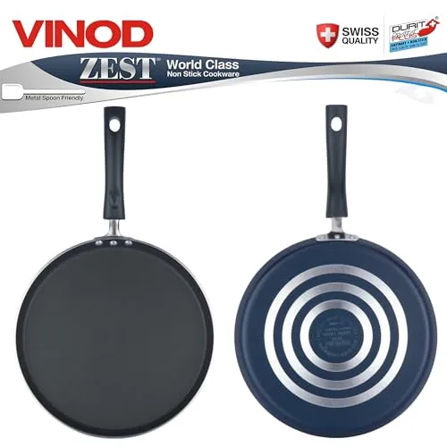 Vinod Zest Aluminium Non Stick Dosa Omni Tawa - 28cm | 3mm Extra Thick | 3 Layer Ceramic Coat | Bakelite Handle | Toxin Free | Gas Base - 1 Year Warranty