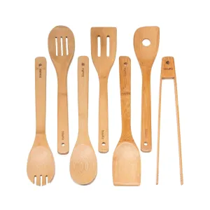 Wooden Spoons for Cooking 7-Pack - Bamboo Kitchen Utensils Set